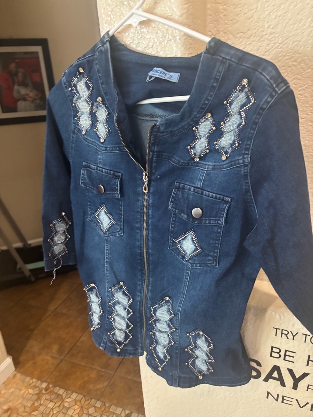 jcpenney Blue Denim Girls' Jacket with Beaded Patchwork